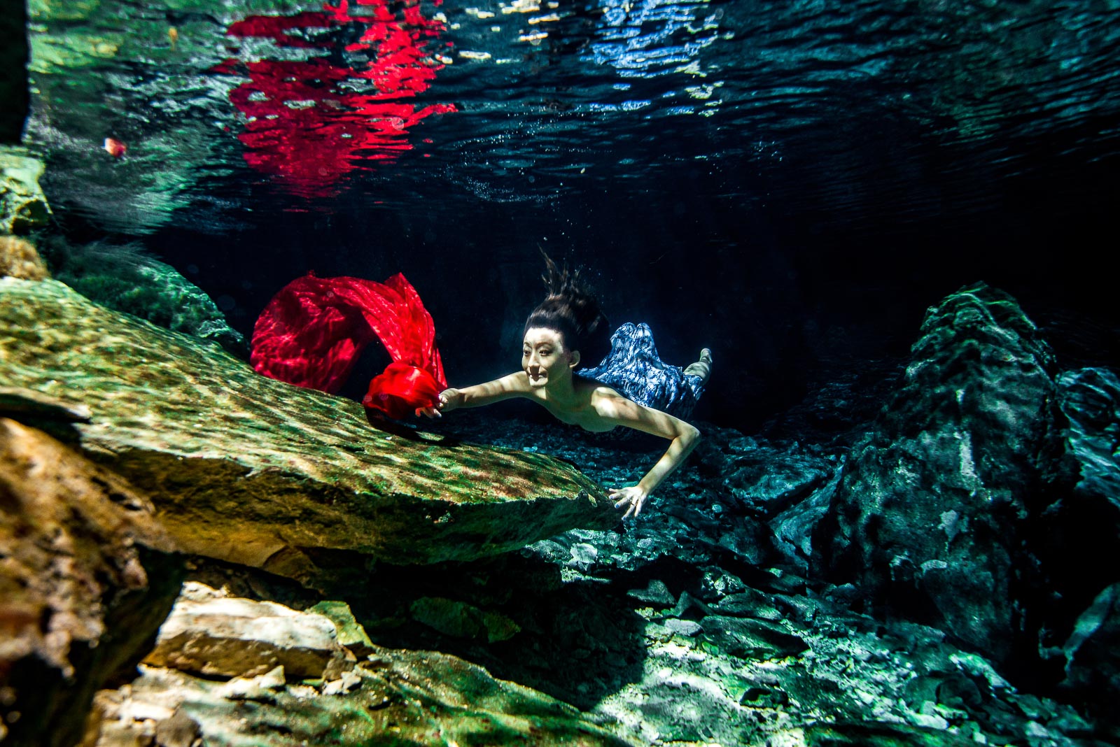 Underwater shooting Mexico cenote